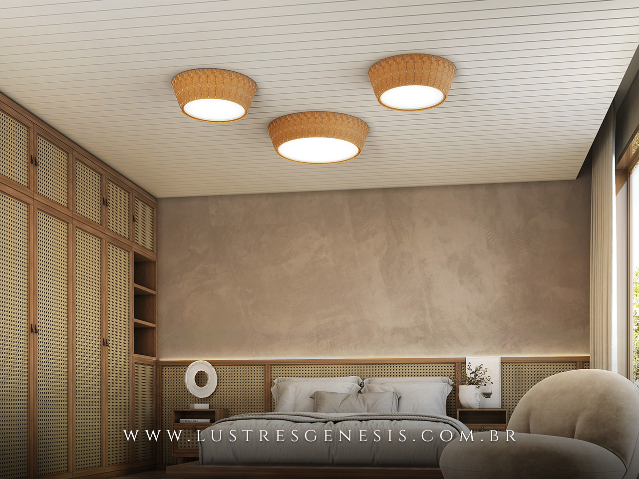Lustre Plafon Rustico de Madeira Redondo para Sala de Jantar, Cozinha, Quarto de Casal e Mesa Sala Jantar Lustres Genesis